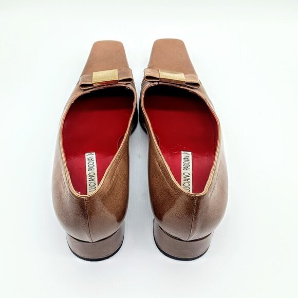 Luciano Padovan Camel Brown Leather Square Toe Pumps - Picture 4 of 11